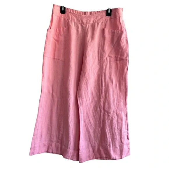 Ivy Jane Pink 100% Linen High Waisted Wide Leg Crop Pants - Size XL - Picture 6 of 10